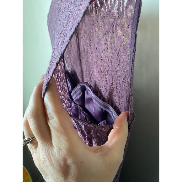 Tevolio Purple Lace Knee Length Tie Waist Sleeveless Dress- Size 6 (has pockets) - Picture 6 of 10